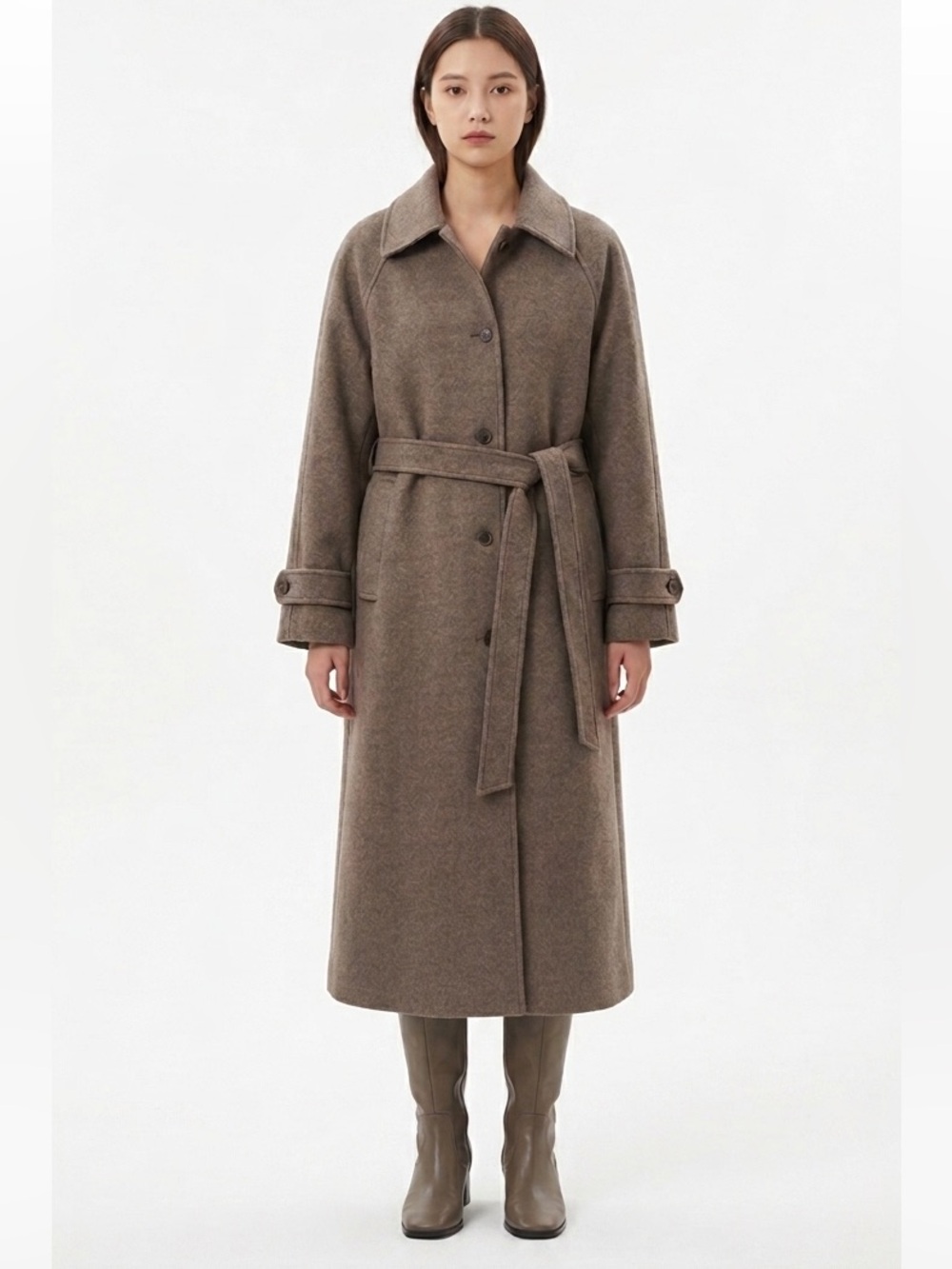 Pewter long overcoat with belt